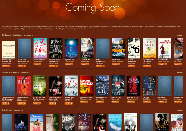 Image of 'Coming soon' books titles in Apple's iBook store