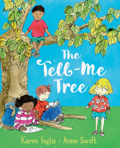 Children sitting below a tree talking and reading - the book cover of The Tell-Me Tree